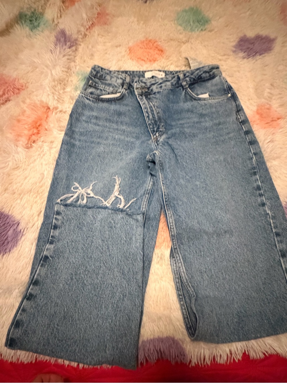 Zara Light Blue Wide-Leg Distressed Jeans